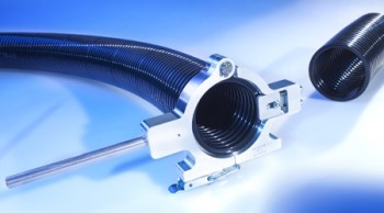 The new m-cut corrugated conduit cutter makes it possible for Murrplastik Systemtechnik, Oppenweiler to adjust the lengths of cable protection conduits of diameters M40 / P36 or greater. Photo by Murrplastik Systemtechnik GmbH